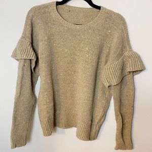 Tan crew neck sweater with arm detailing